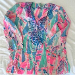 NWOT Lilly Pulitzer xs silk Colorful Women's Top 3/4 sleeve